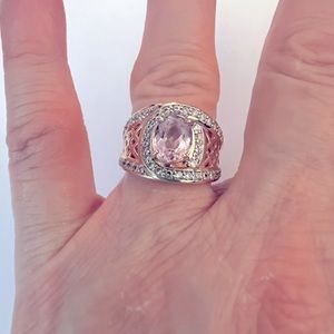 Pink Kunzite and cz band ring size 7